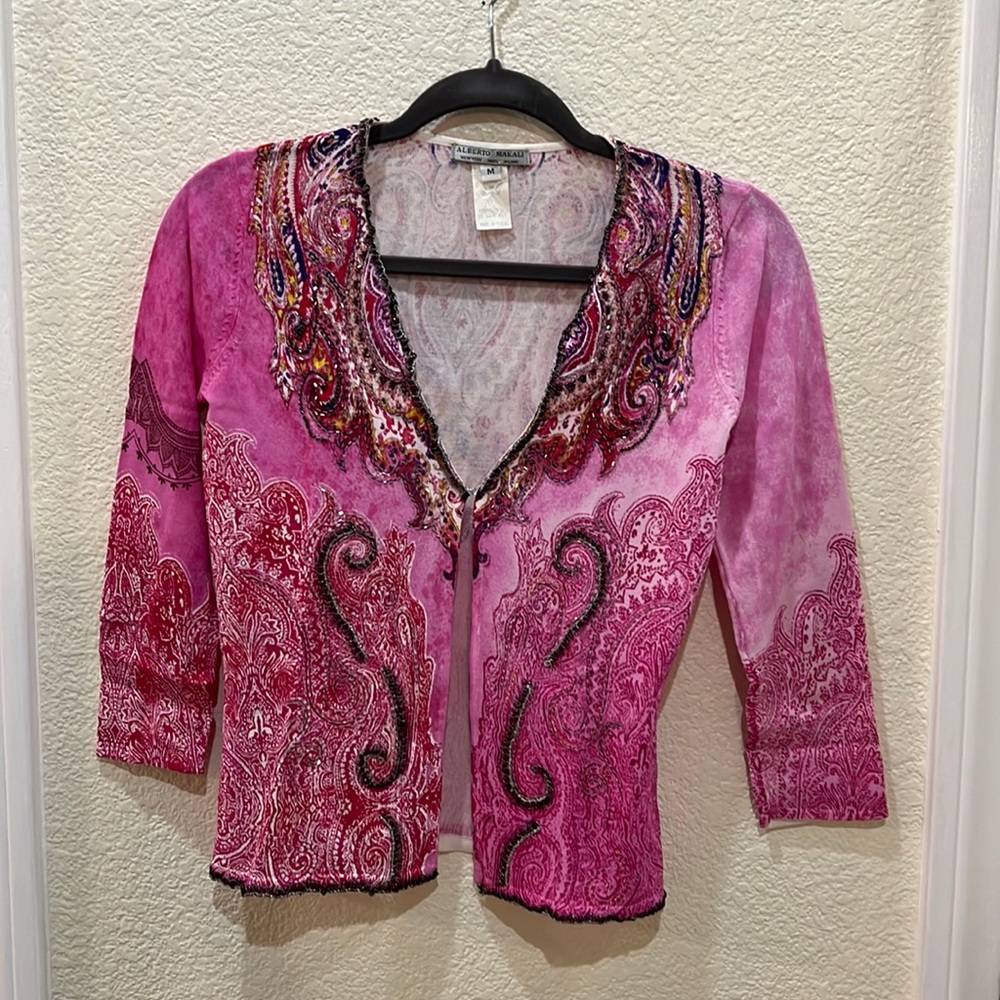 Vintage Alberto Mikali heavily embellished pink sweater